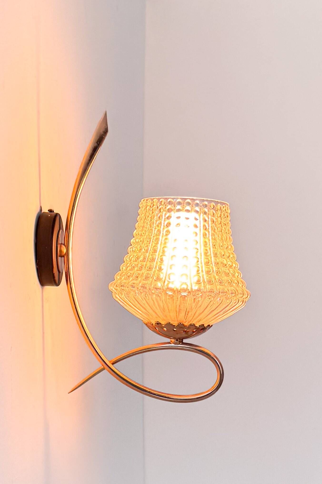 Vintage brass and glass wall lights, France 1950.