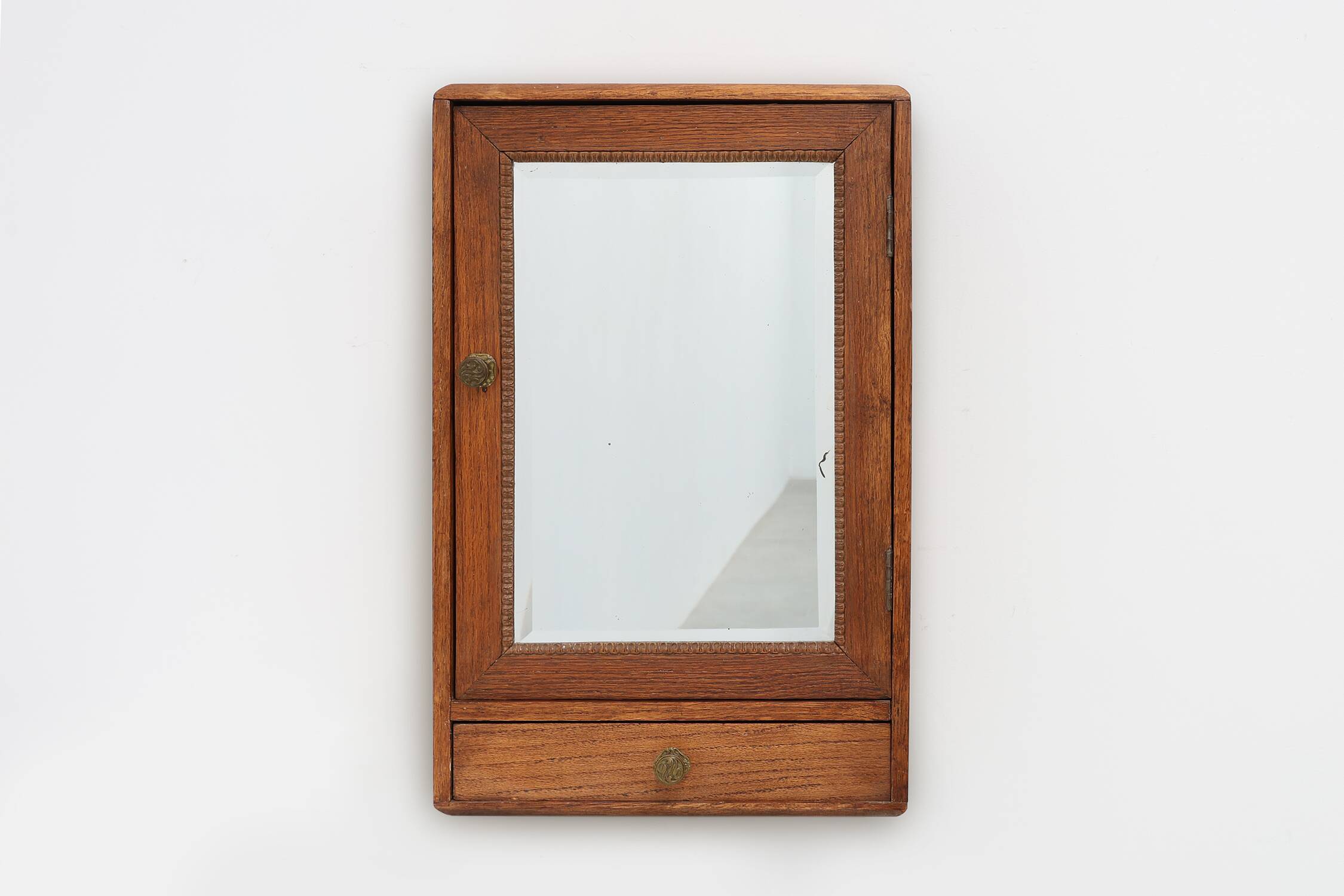 Wooden Wall‑Mounted Shaving Cabinet with Drawer, Belgium, circa 1920