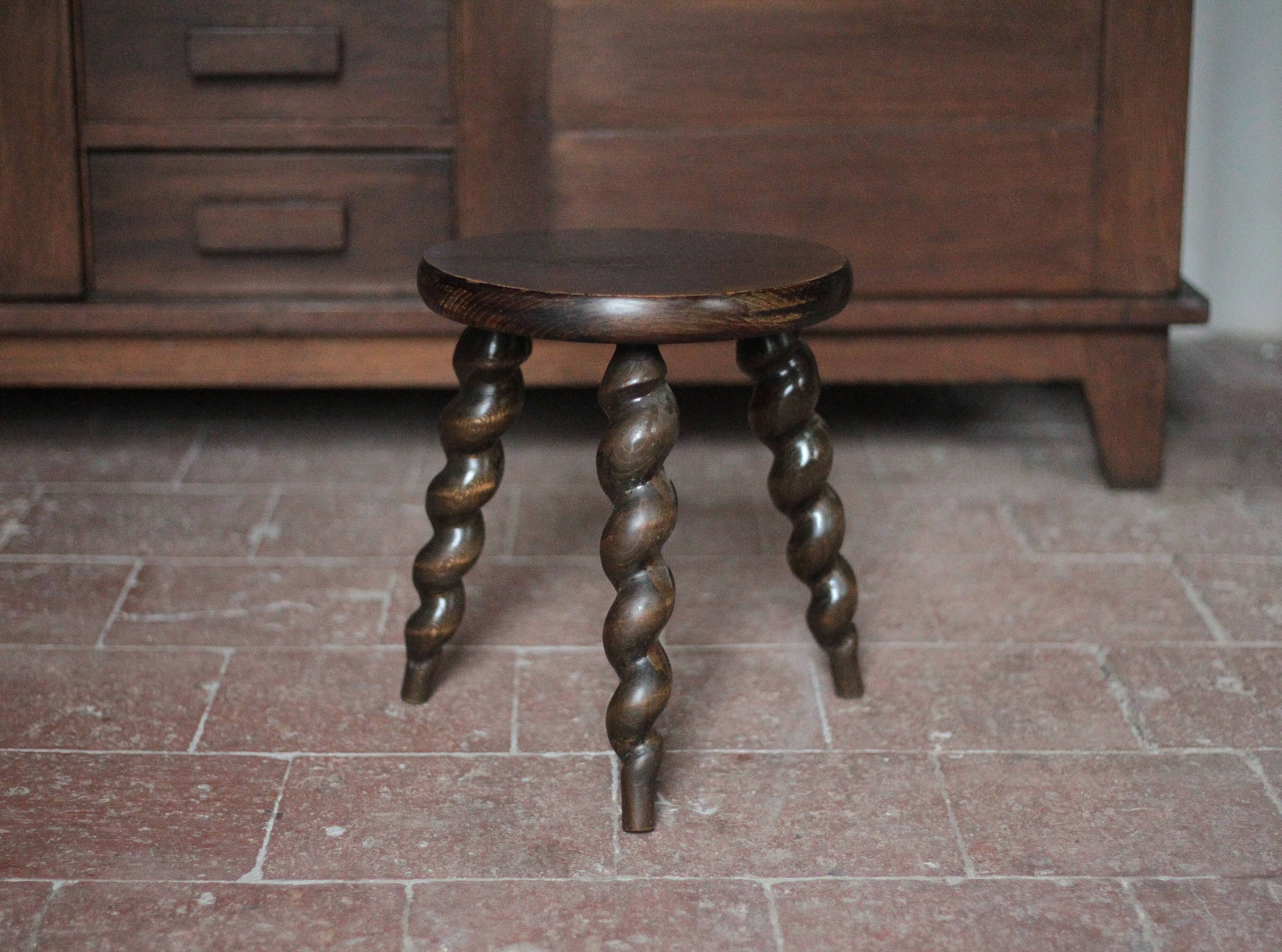 Vintage stool, wooden stool, tripod stool with turned legs, plant stand