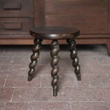 Vintage stool, wooden stool, tripod stool with turned legs, plant stand