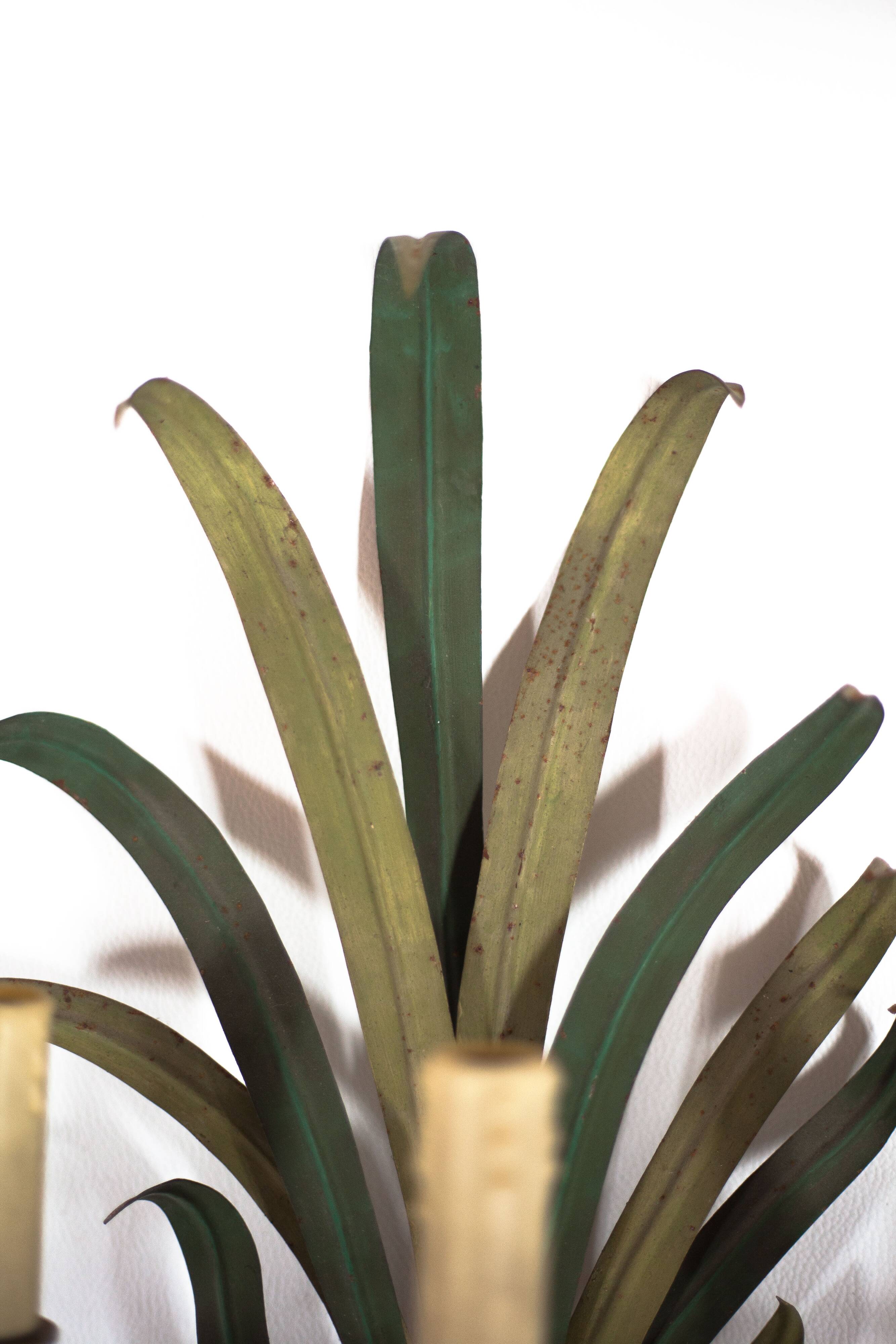 Pair of Maison Baguès wall lights with faux bamboo bronze and metal arms.
