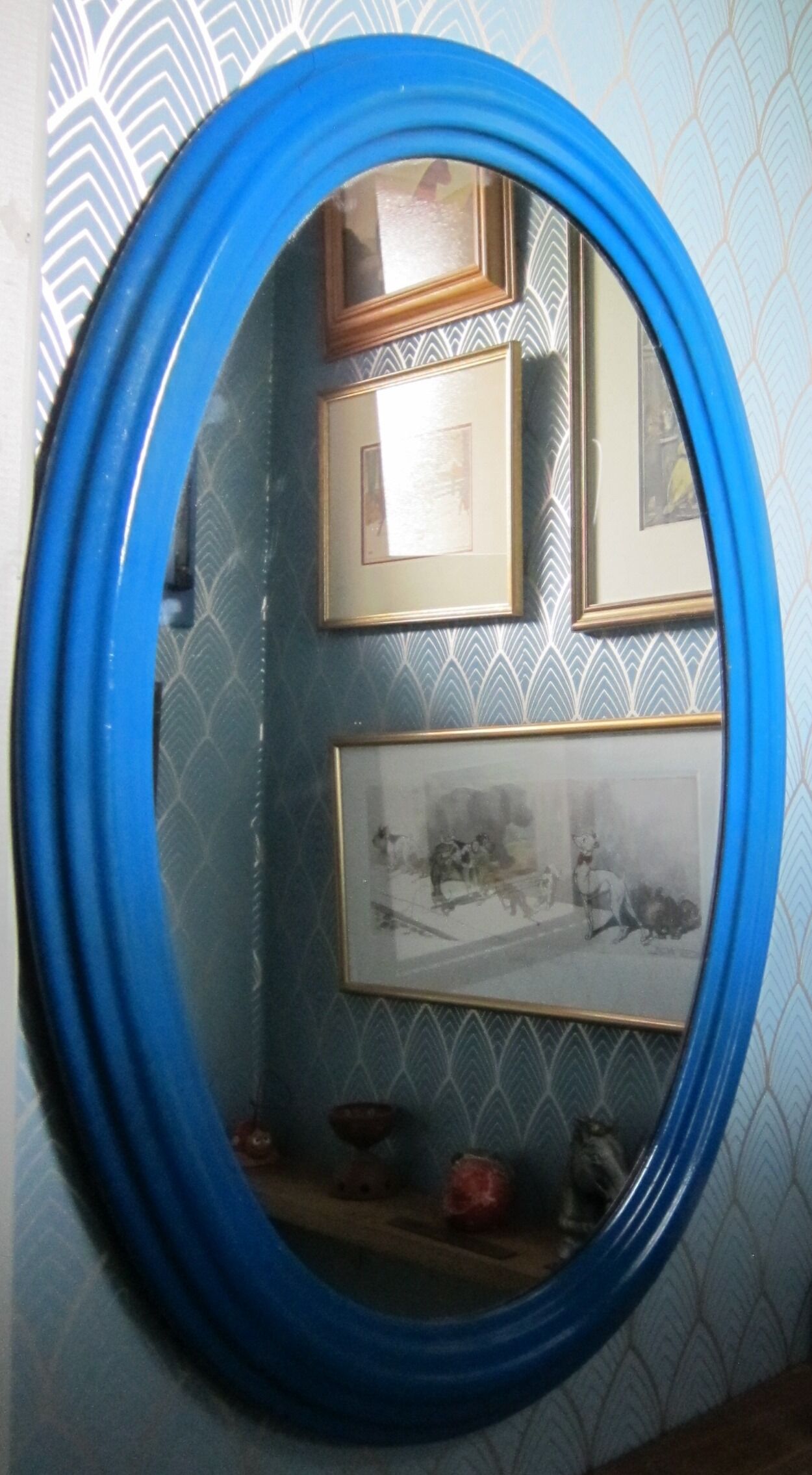 Blue pine oval mirror 50x67cm