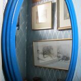 Blue pine oval mirror 50x67cm