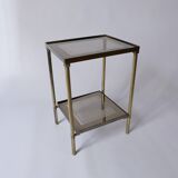 Sellette, table d'appoint en laiton et verre fumé miroir ancienne