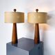 Pair of Modern Conical Wooden Table Lamps, Italy