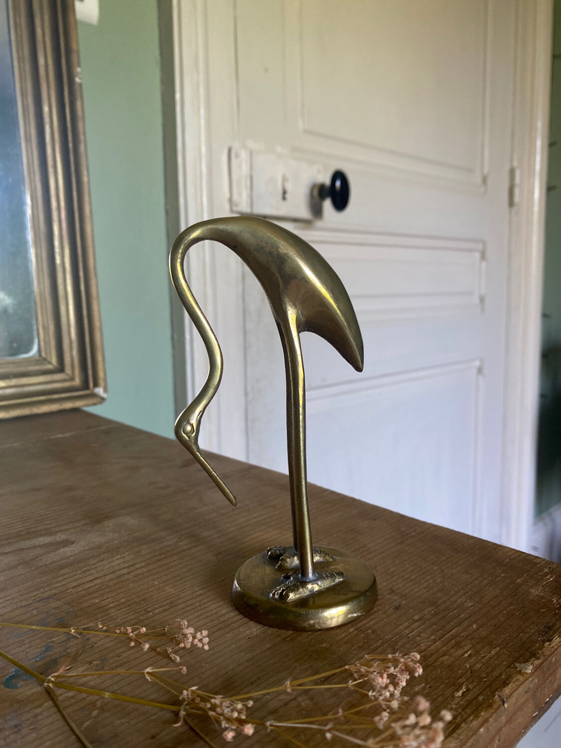 Vintage Brass Crane Bird
