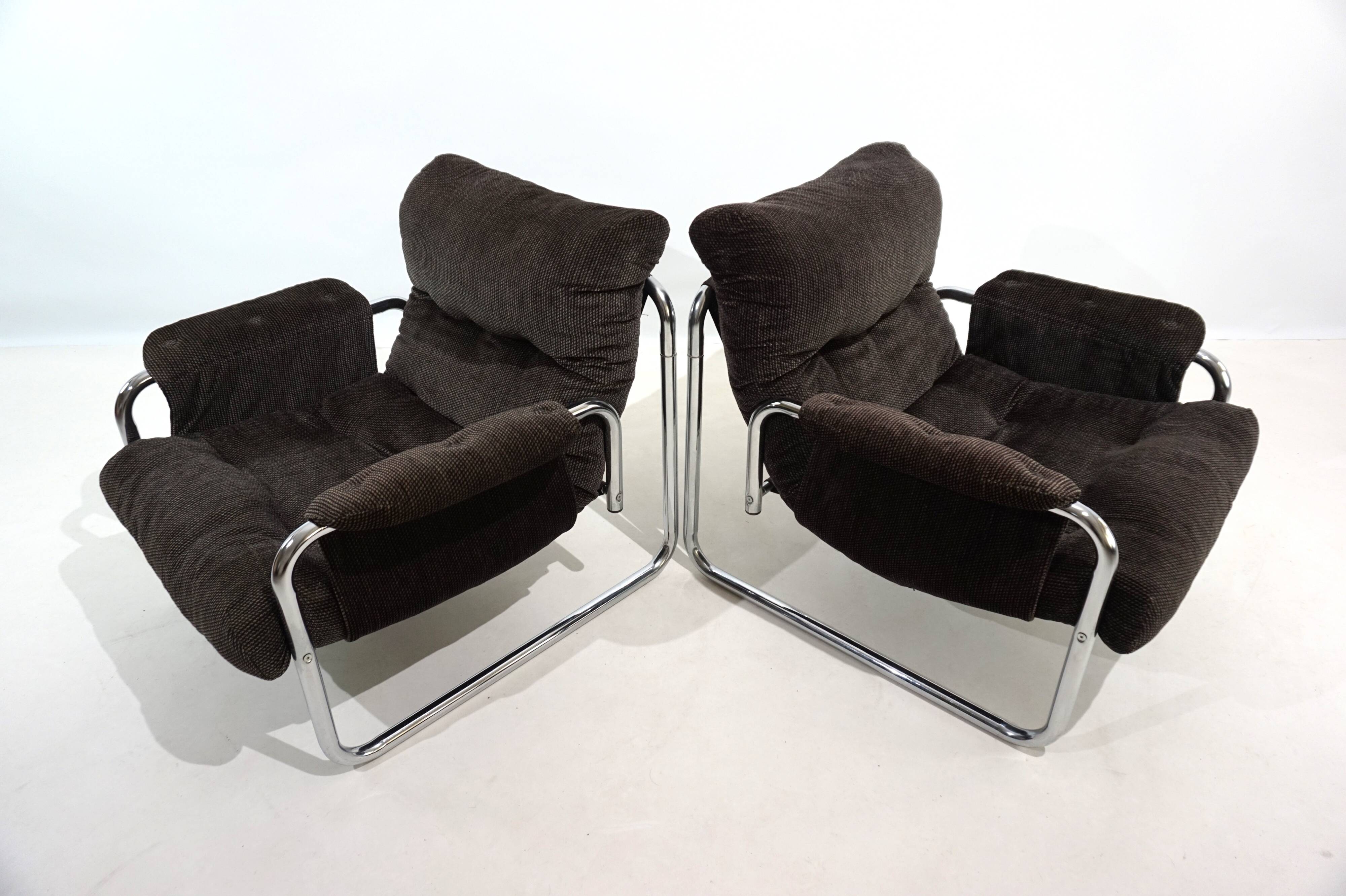 Lot de 2 fauteuils lounge cantilever chromés Herlag par Johan Bertil Häggström