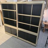 Bibliothèque design années 70 metal doré bois laqué