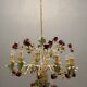 Large Vintage Italian Tole Flower Chandelier with 12 Lights