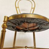 Vintage Paolo Buffa Brass Vanity Chair: Chiavari Style, Blue Fabric, 1950s