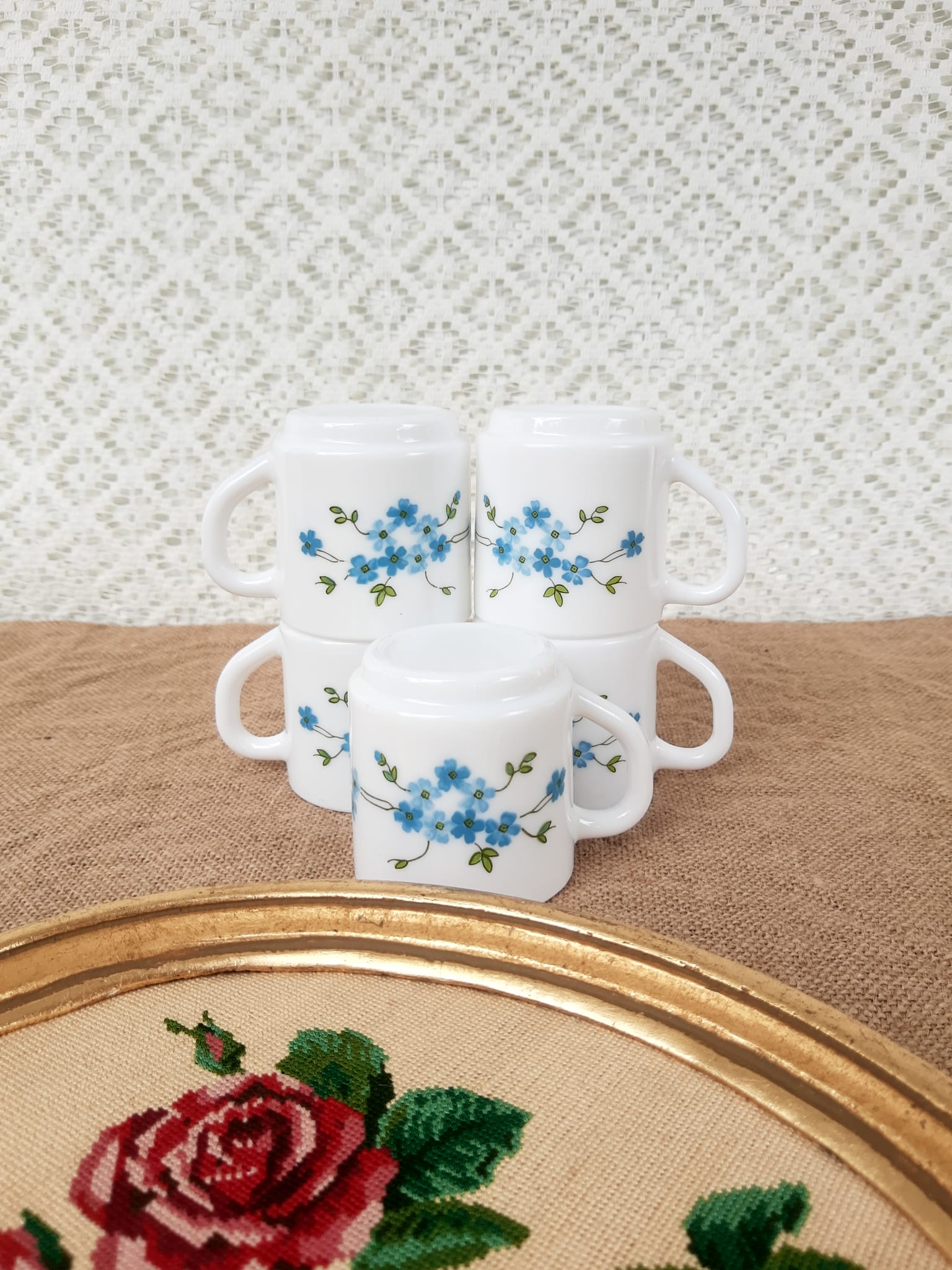 Set of 5 cups espresso Arcopal Myosotis Veronica vintage