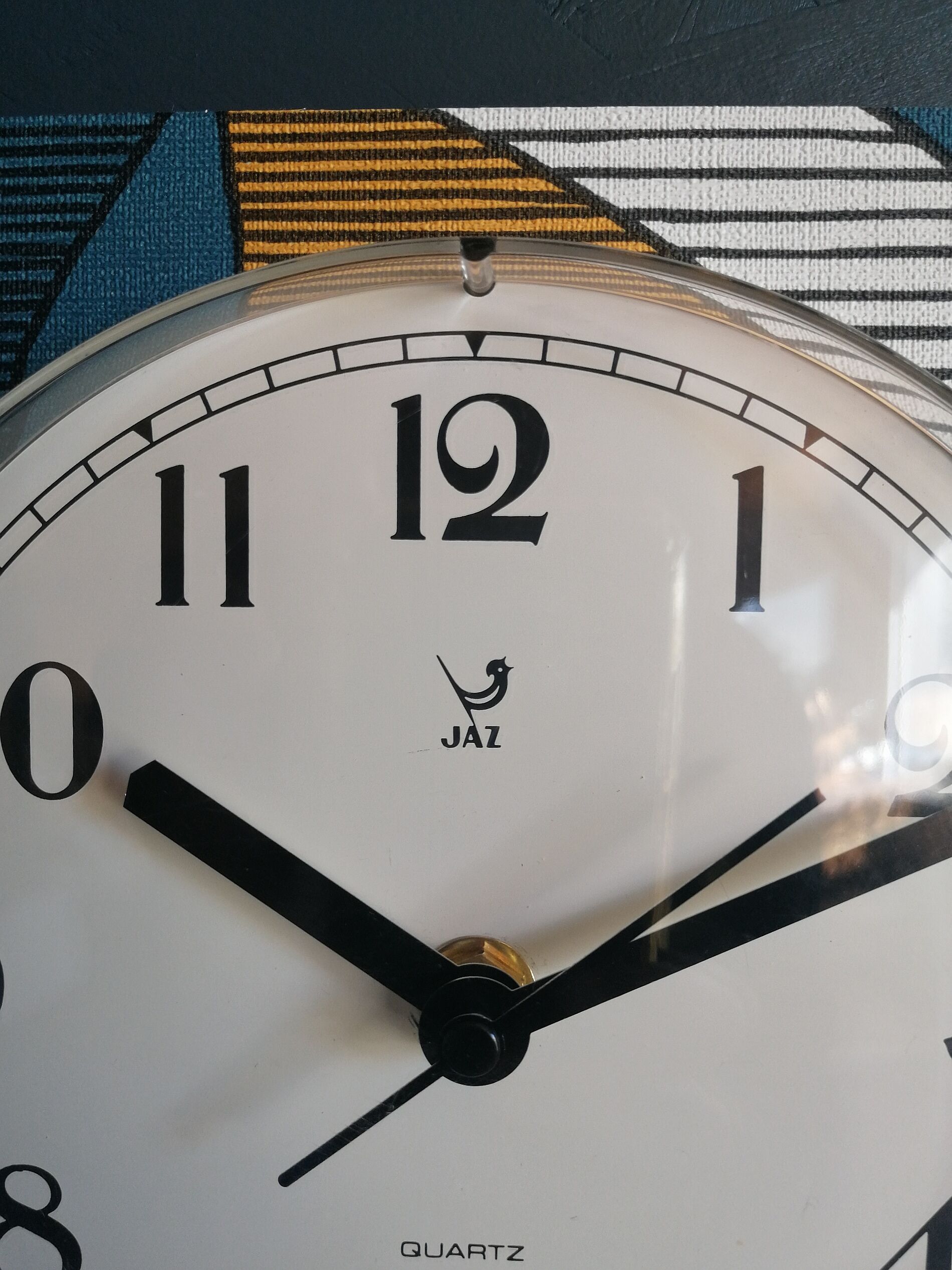 Vintage clock rectangular silent wall clock "Jaz blue white ochre"