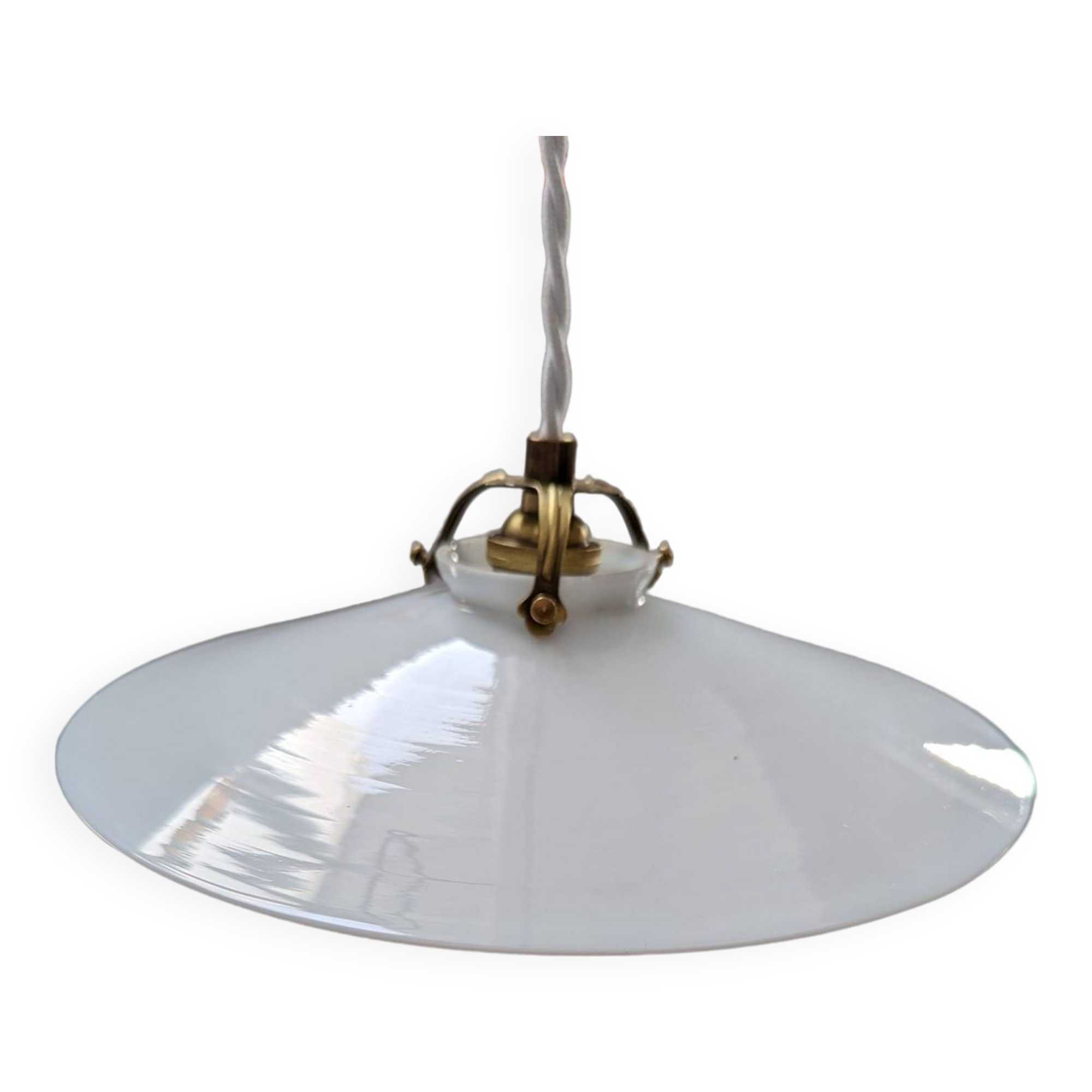 Ancienne suspension baladeuse en opaline blanche Art déco 1930 Ø 24.7 cm