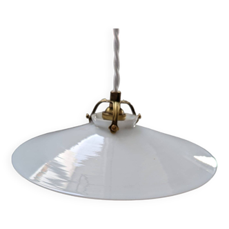 Ancienne suspension baladeuse en opaline blanche Art déco 1930 Ø 24.7 cm