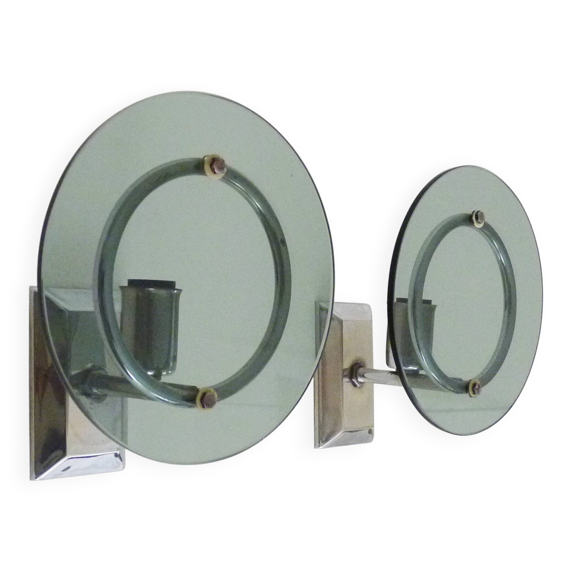 Pair of Italian wall lights in transparent blue-grey glass and chrome 70