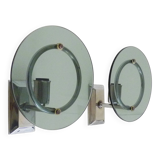 Pair of Italian wall lights in transparent blue-grey glass and chrome 70