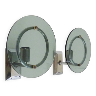 Pair of Italian wall lights in transparent blue-grey glass and chrome 70