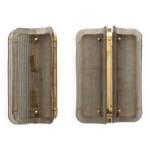 Pair of Curved Ribbed Grey Murano Glass and Brass Wall Sconces