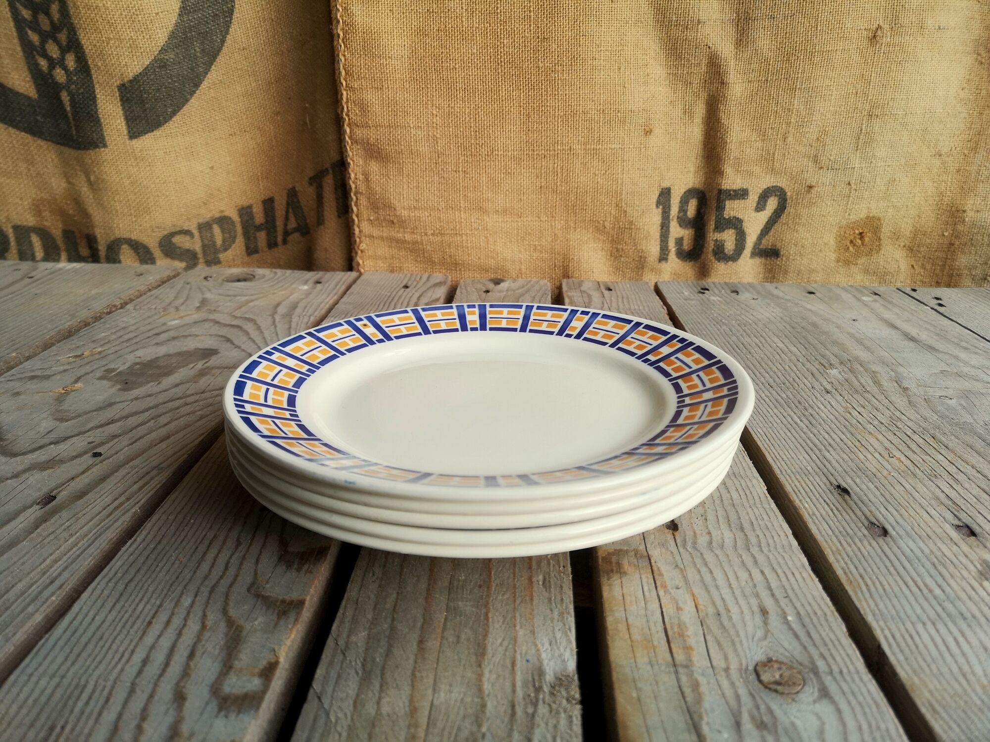 Set of 5 small old plates signed Badonviller