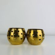 Pair of vintage openwork brass candle holders/votive candlesticks, gilded