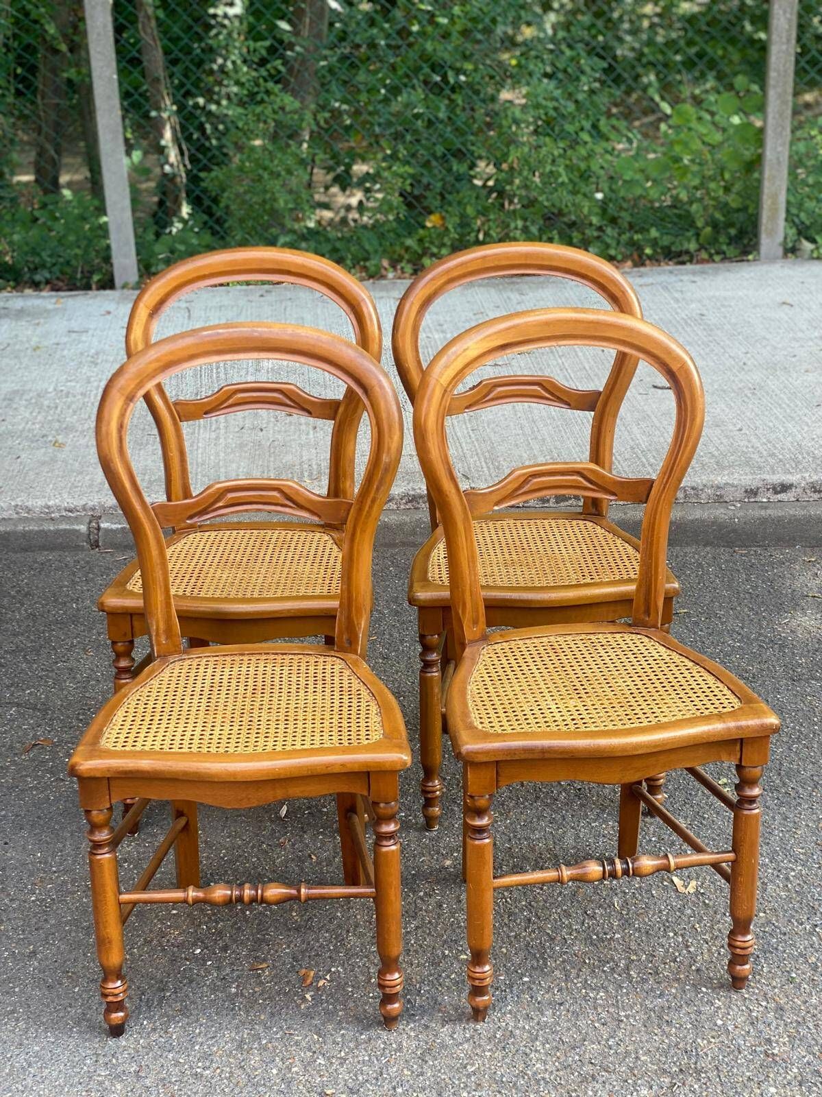 Set of 4 Louis-Philippe medallion chairs in wood with caned seats, 1970s.