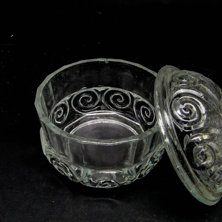 Sugar bowl, postmodern new look, pressed glass, Poland, 1970s