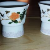 Pair of antique glass egg cups – Floral & insect decoration – Po