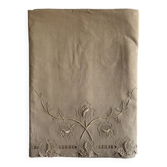 Drap ancien en lin et coton teint en jaune vermeil