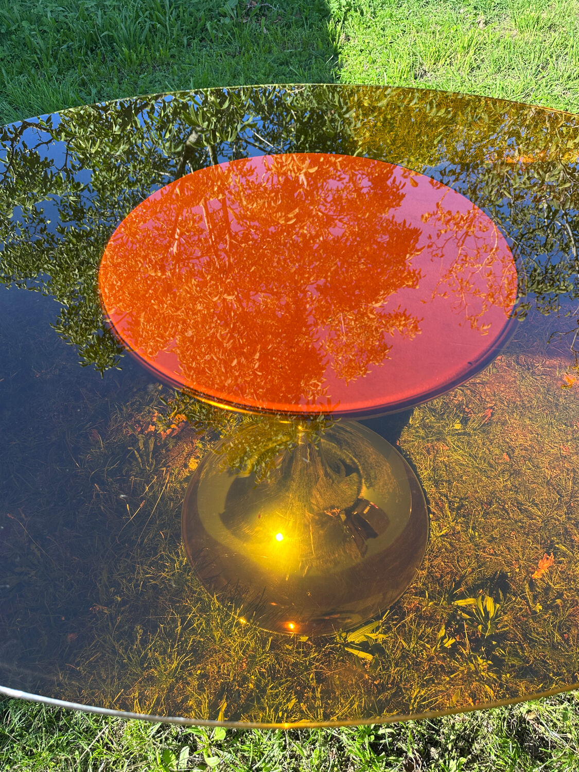 ORANGE smoked glass tulip foot table Gastone Rinaldi