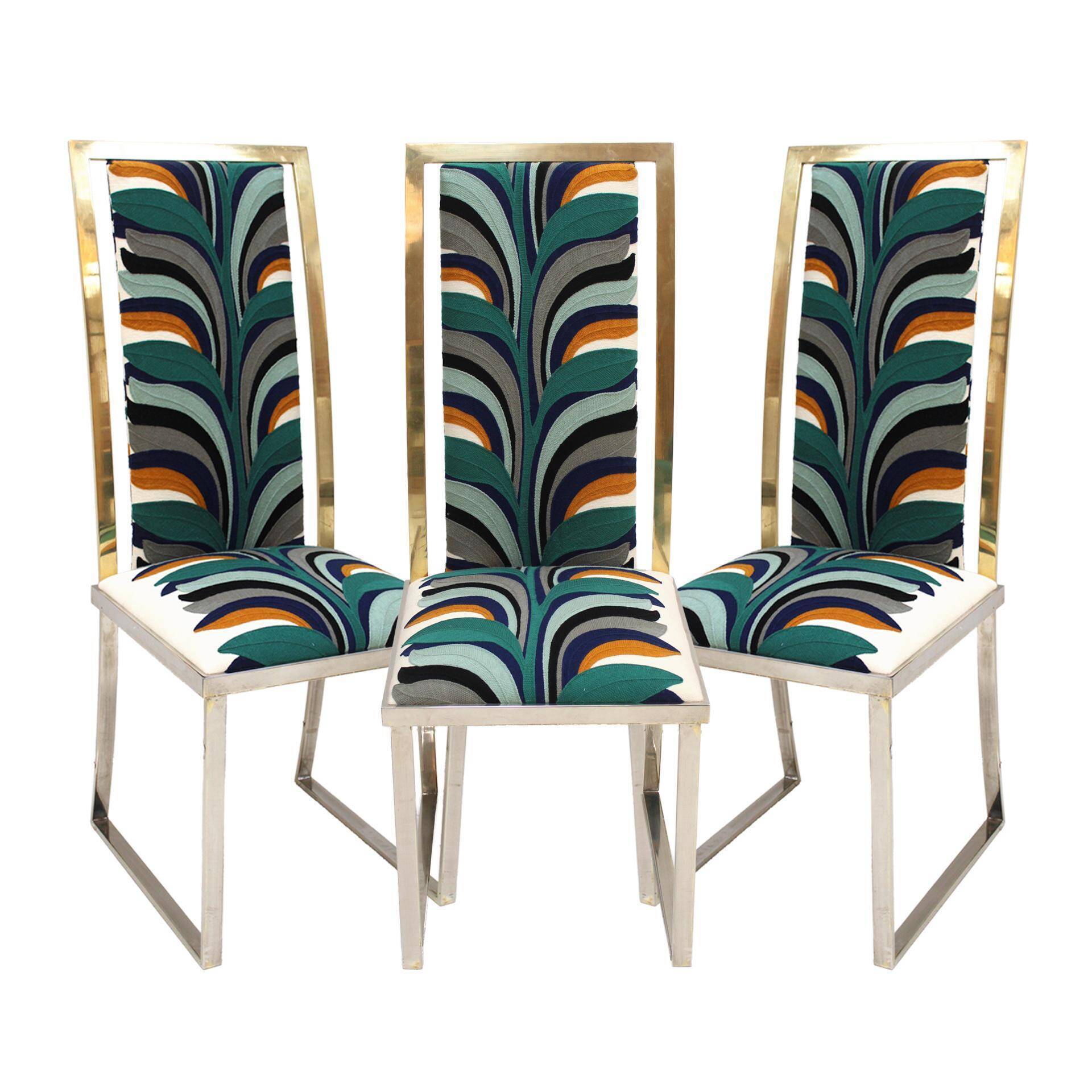 Mid-Century Michel Mangematin Brass and Steel French 1970s Eight Dining Chairs