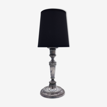 Silver candlestick lamp offal day old style black fabric