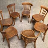 Series lot of 7 old bistro chairs in vintage curved wood