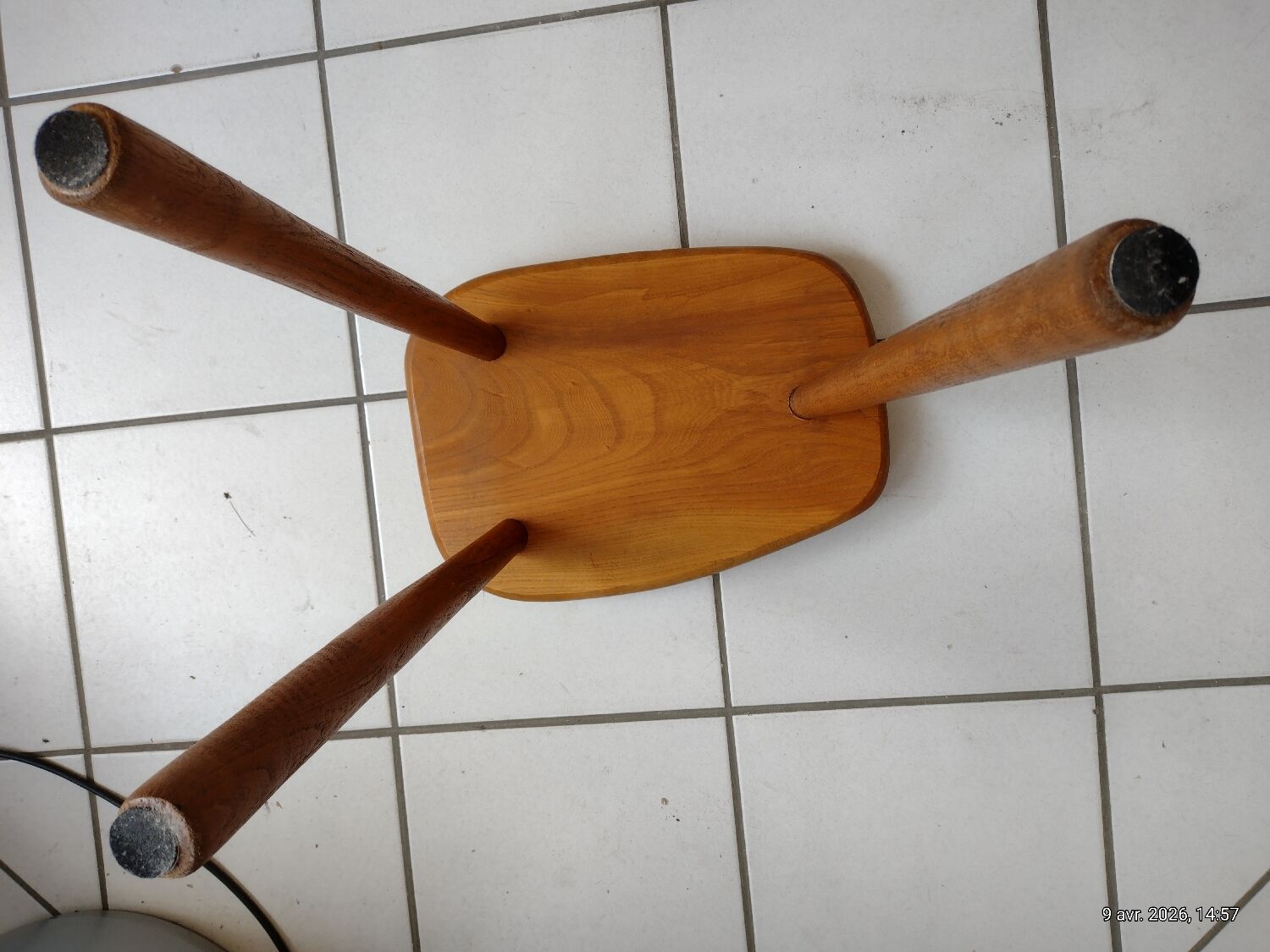 Vintage solid wood stool in brutalist style