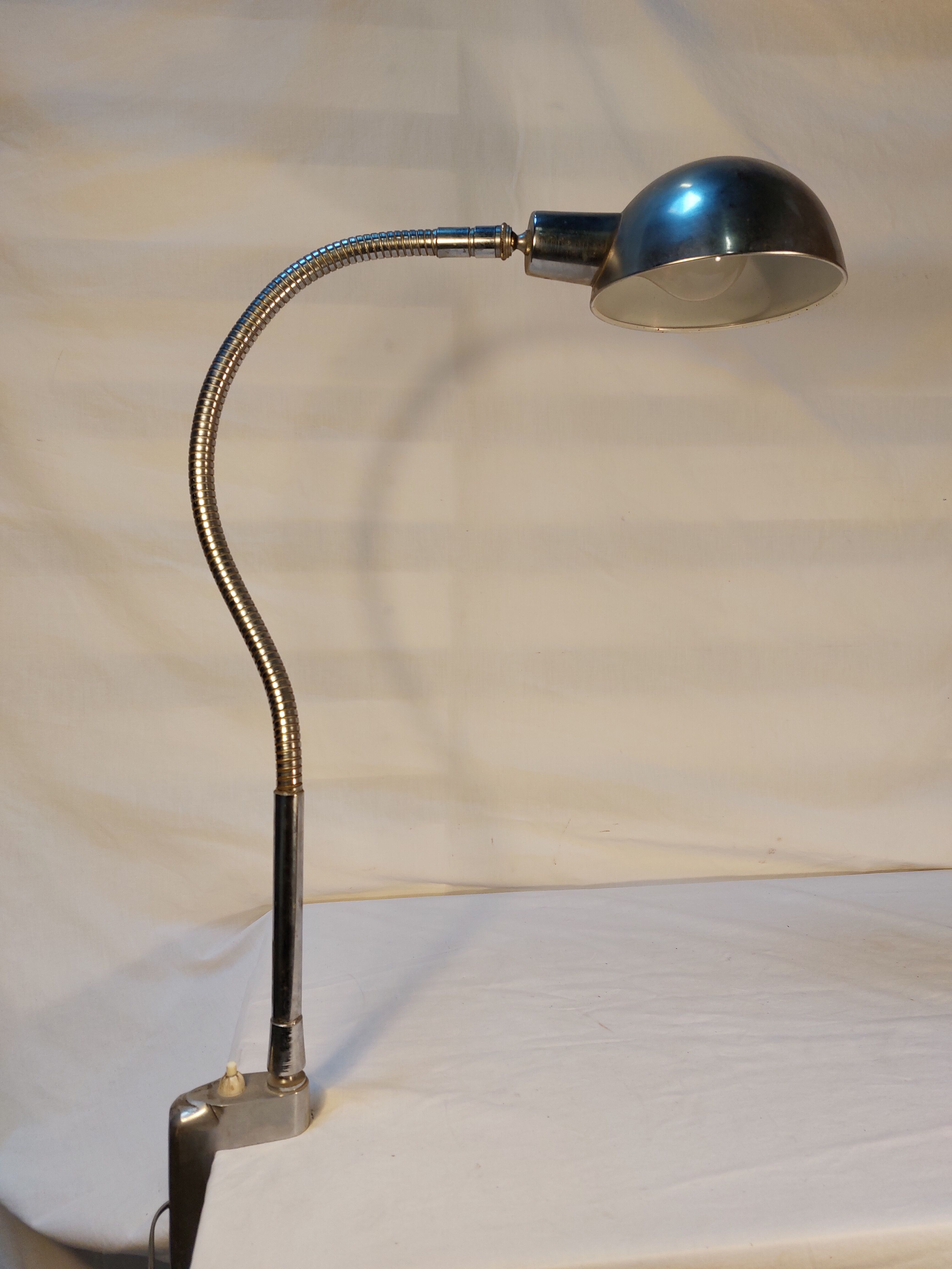 Old workshop lamp with ball reflector vice, 50s