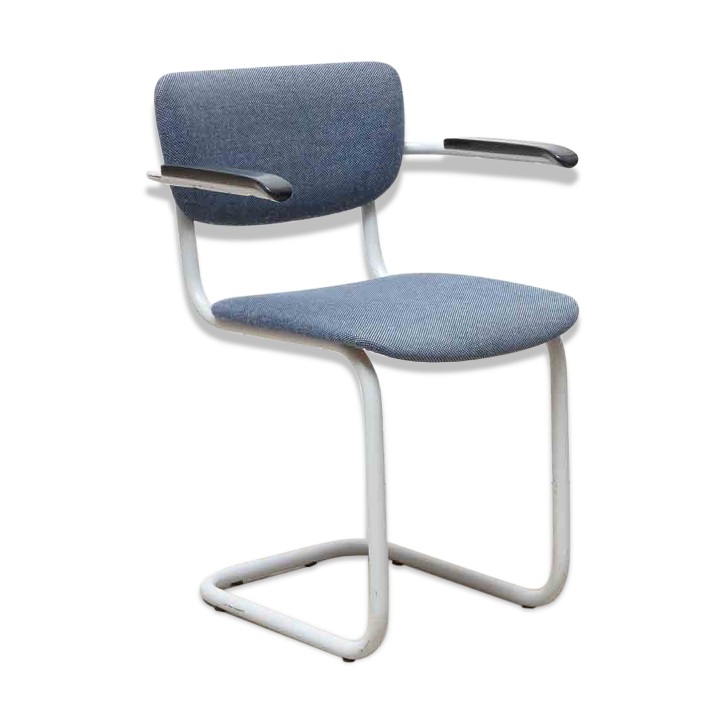 Blue fabric S-shaped chair with armrests