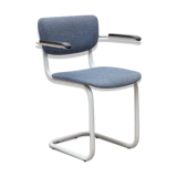 Blue fabric S-shaped chair with armrests