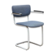 Blue fabric S-shaped chair with armrests