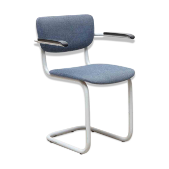 Blue fabric S-shaped chair with armrests