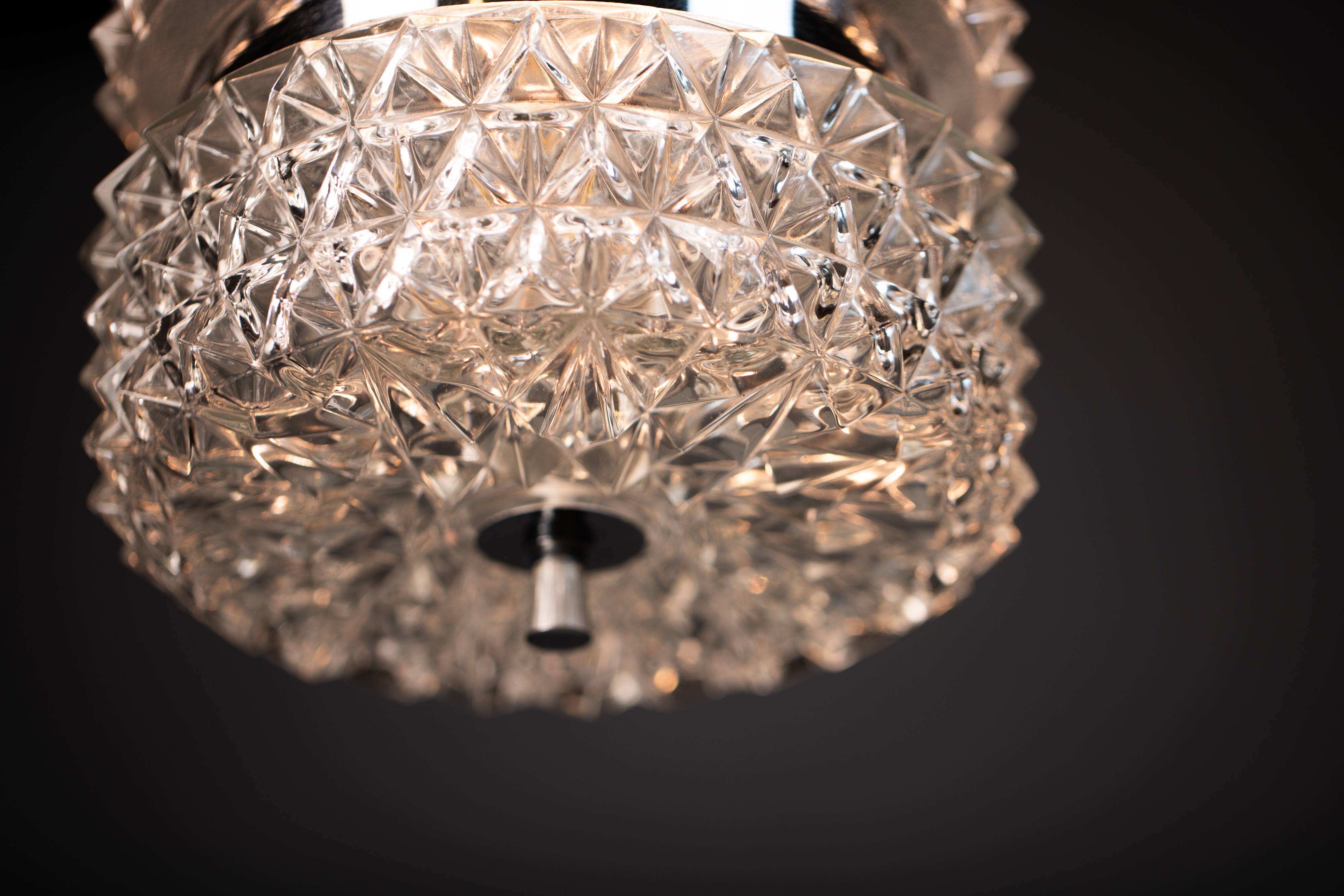 Vintage Crystal Glass Chandelier: Mid-Century Modern Austrolux Pendant Ligh