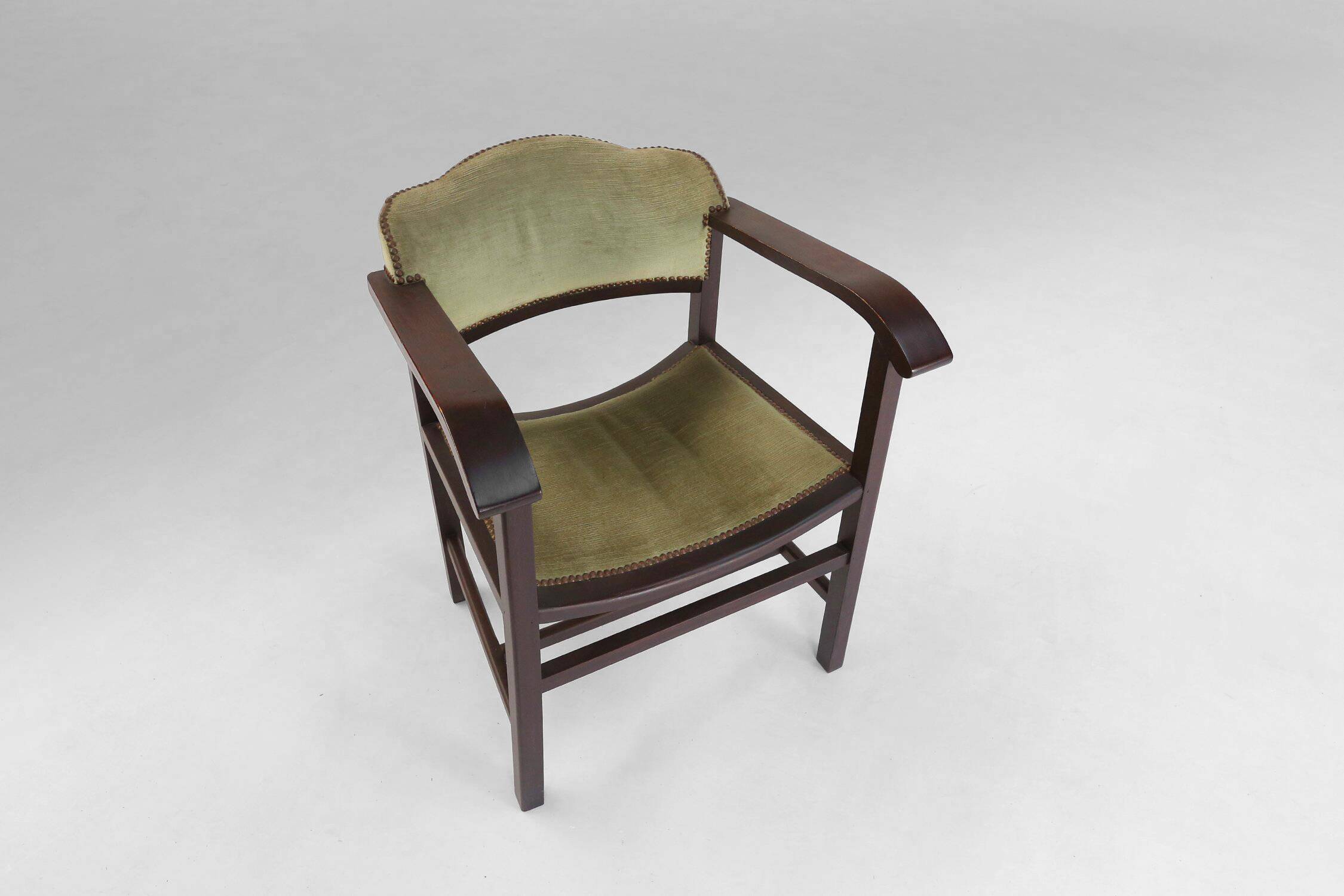 Art Deco Armchair in Black Lacquered Wood and Green Velvet, Belgium 1930s