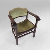 Art Deco Armchair in Black Lacquered Wood and Green Velvet, Belgium 1930s