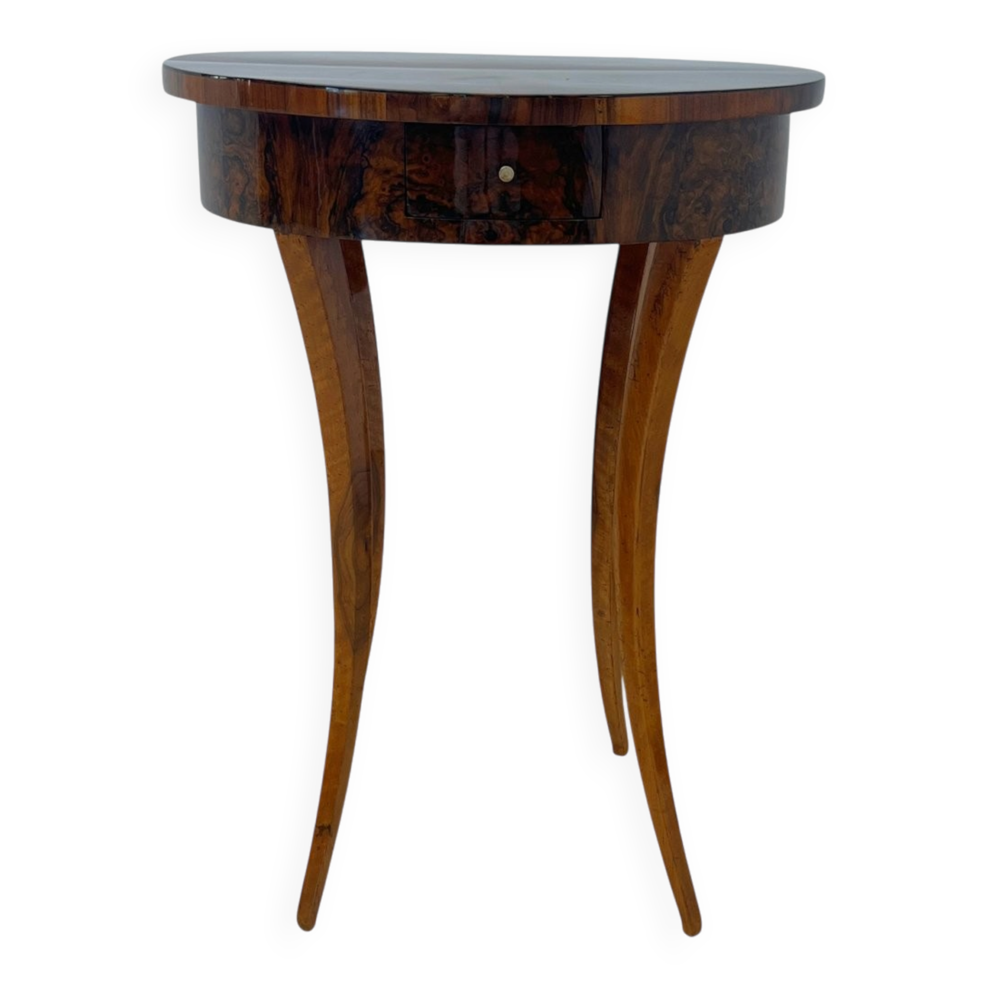 Oval Biedermeier Side Table with Drawer in Walnut Veneer, South Germany, 1820