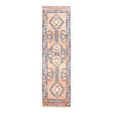 3x11 Pastel Salmon & Pink Runner, Natural Wool Runner Rug, 87x342 Cm