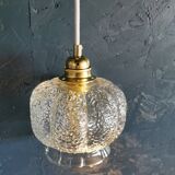 Vintage 60s hanging lamp with chiseled transparent glass