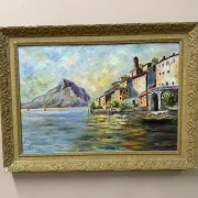 Original Swedish Oil on Canvas – “City and the Lake” by Eric Johan – Vintage & Framed