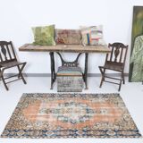 3x6 Rug For Living Room Pale Orange Blue Handmade Turkish Rug, 104x176Cm