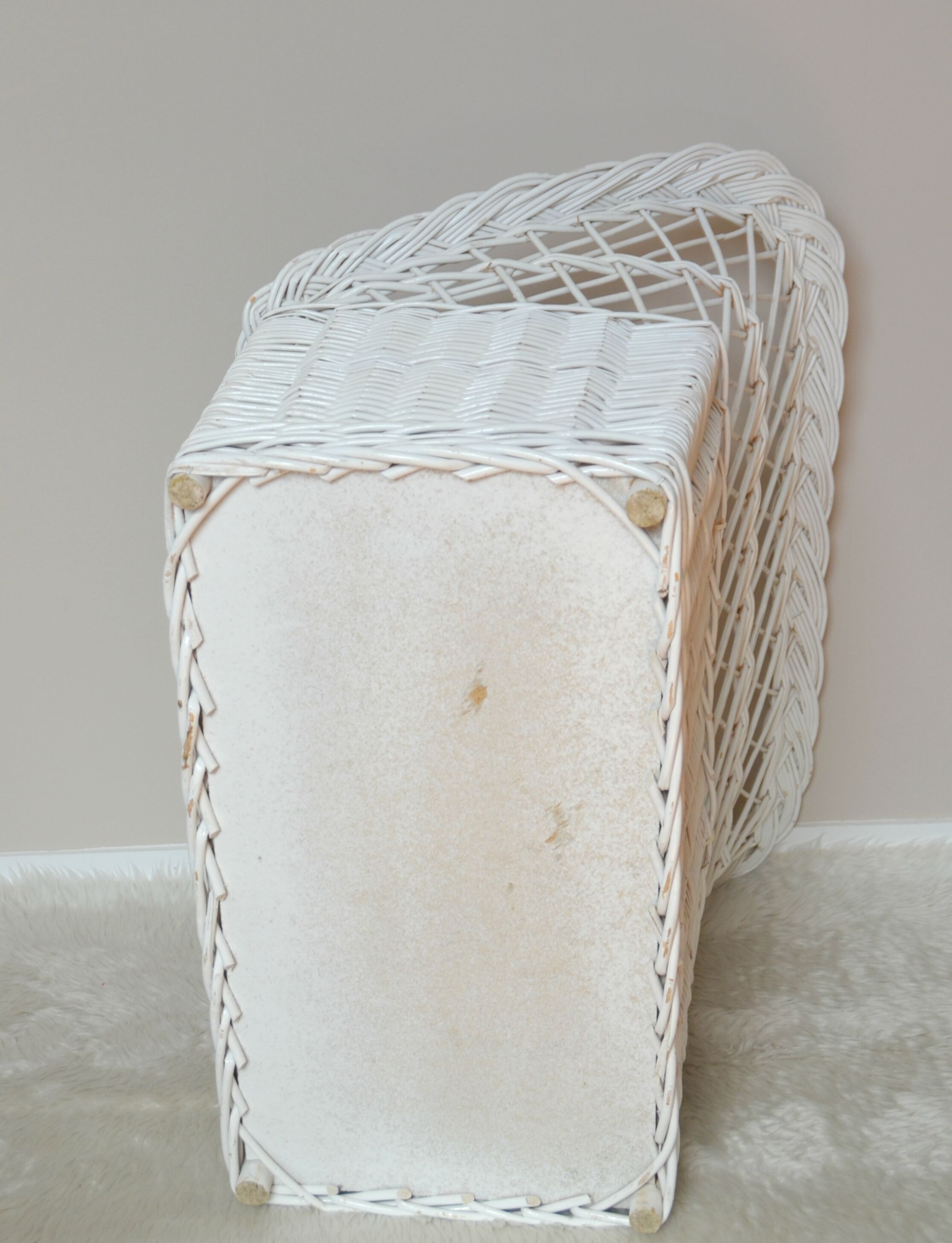 White vintage rattan toy box