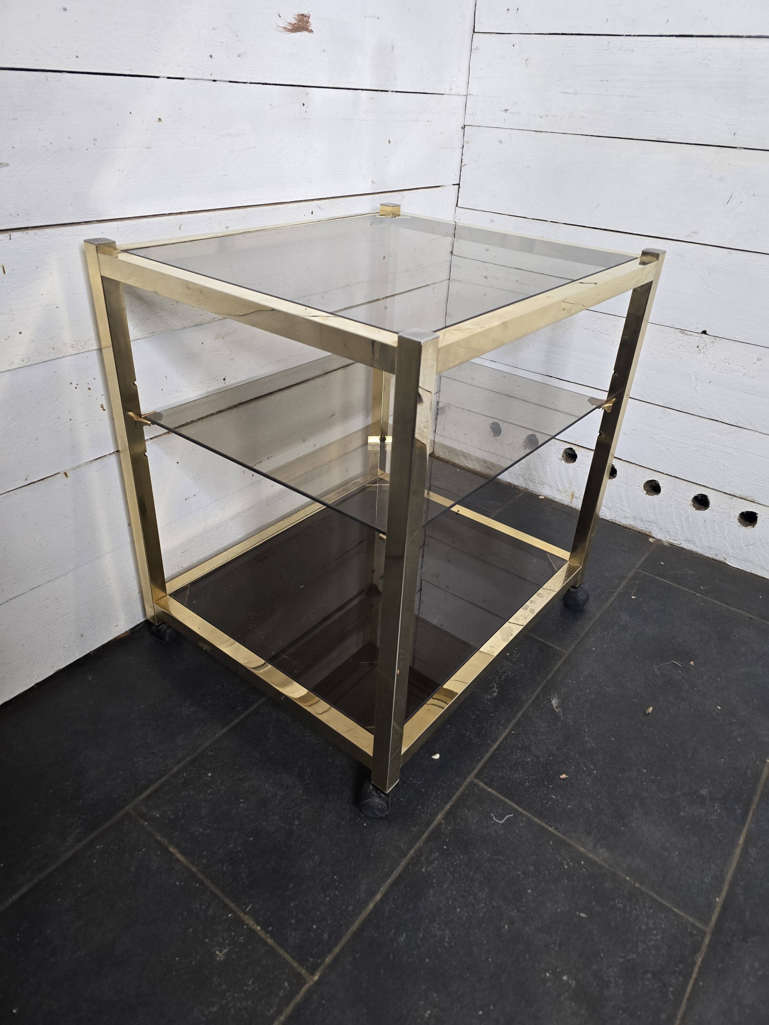 Brass and smoked glass side table from the 70s