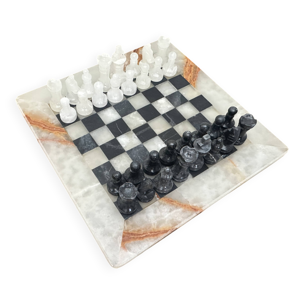Jeu d'échecs en marbre d'onyx fait à la main, échiquiers en marbre avec figurines