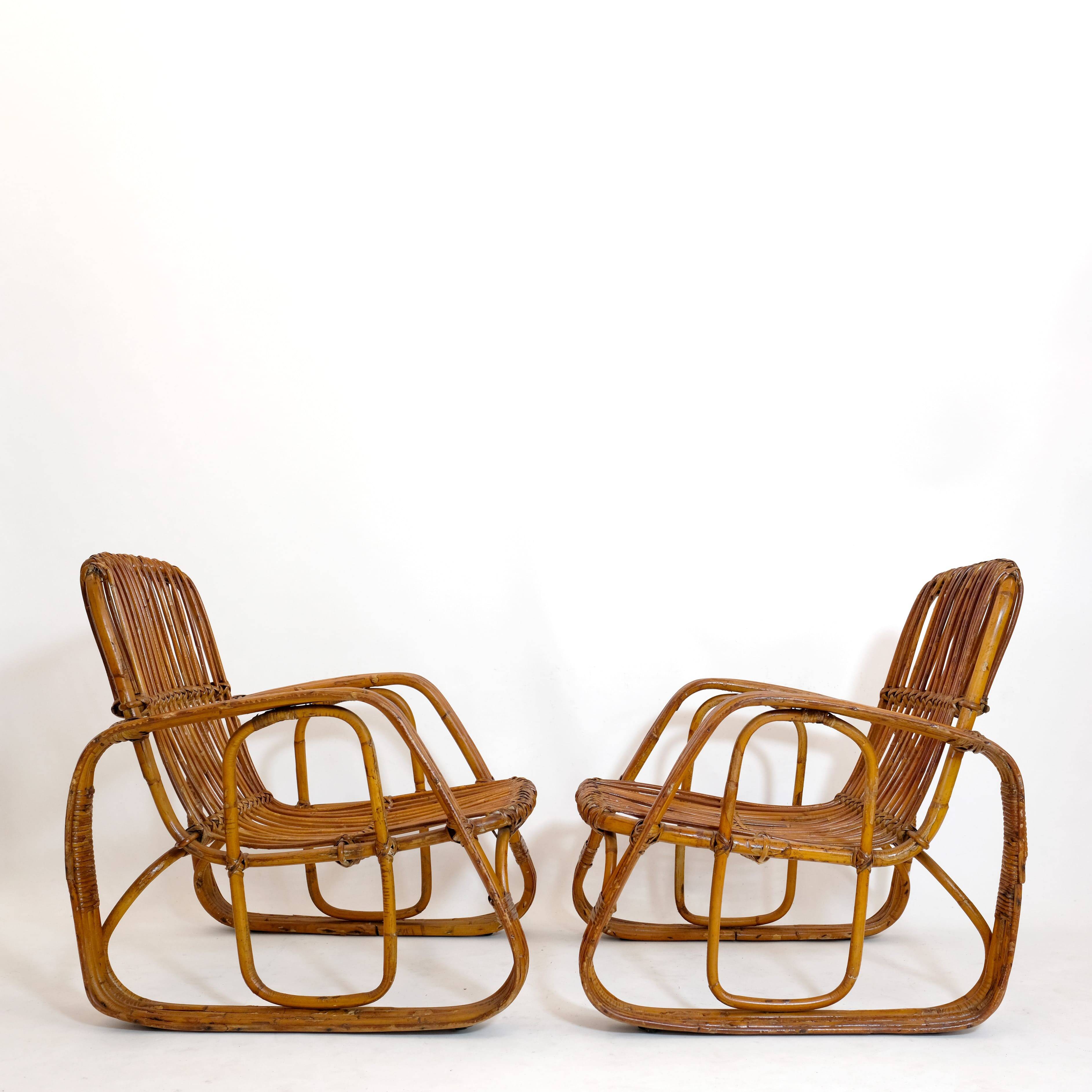 Pair of rattan armchairs, Italy, 1960s, no. 2.